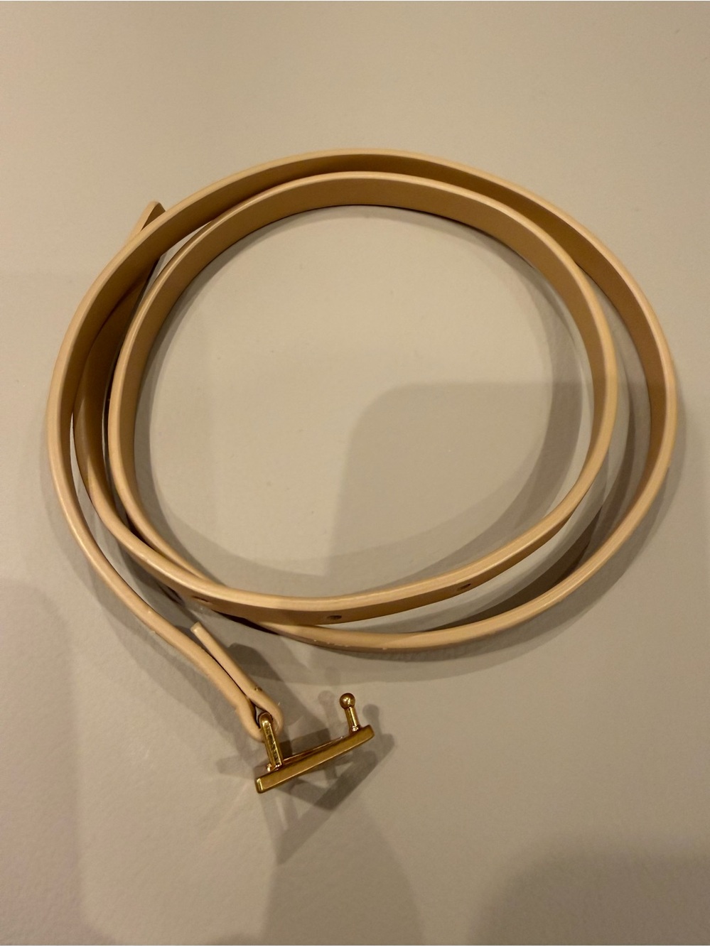 Bottega Veneta Nude Thin Leather Belt with Gold Toggle Buckle xs